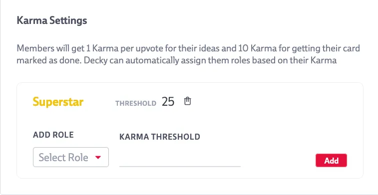 Karma Settings in the Codecks Admin Panel