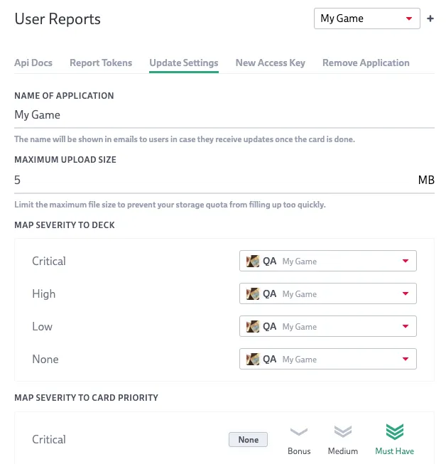 Update Settings Screen